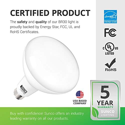 Sunco Lighting 12 Pack BR30 LED Bulbs, Indoor Flood Светлини 11W Equivalent 65W, 3000K Warm White, 850 LM, E26 Base, 25,000