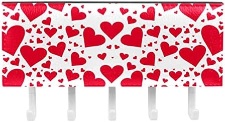 Happy Day, Red Love Heart Key and Mail Holder for Walls - Закачалка за Ключове с Пощенски Организатора и 5 Куки, Залепваща