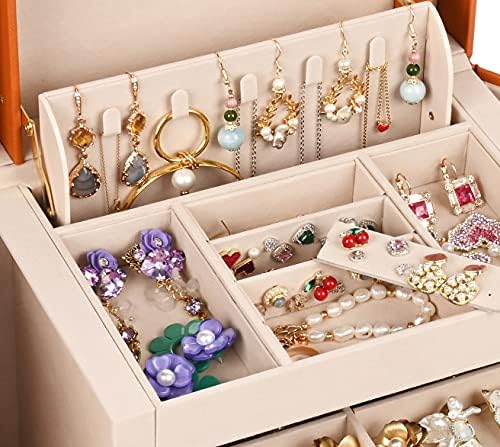SANSREPONSE Jewelry Box Organizer Изкуствена Кожа с Огледало TiffanyBlue Три Размера Подарък за Жени (TF Blue-L)