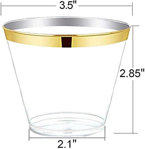 EOINSHOP 25 бр. за Многократна употреба Чрез Пластмасова Чаша Злато 266 мл, Елегантни Златни Блокирани Пластмасови Чаши