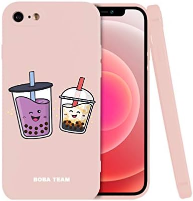 iPhone SE Boba Team Сладко Bubble Tea Character Brown Sugar Milk Tea & Taro Cool Защитен Силиконов Гумен калъф за носене