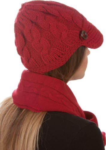 Sakkas Womens 2-piece Кабел Knitted Visor Beanie Scarf and Hat-Set with Button
