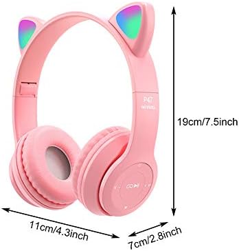 Bluetooth 5.0 Котешки Уши, Игрални Слушалки Светват Безжична Детска Слушалки за Деца, Възрастни LED On-Ear Stereo Слушалки