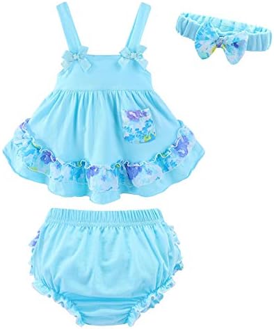 LittleSpring Baby Girl Summer Clothes High-Low Разчорлям Swing Top Bloomer and Outfits Headband