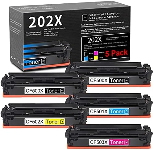 (5-Pack,2BK+1В+1M+1Y) 202X | CF500X CF501X CF502X CF503X Съвместим тонер касета Заместител на HP 202X M254dw(T6B60A) M254nw(T6B59A) Принтер тонер касета,продава се JETACOLOR.