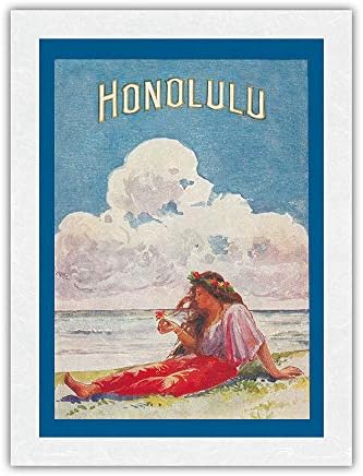 Хонолулу, Хавай - Moana and Royal Hawaiian Hotels Booklet - Vintage Hawaiian Travel Advertisement by W. R. R. Potter c.1910s - Premium Unryu Rice Paper Art Print 24 x 32 инча