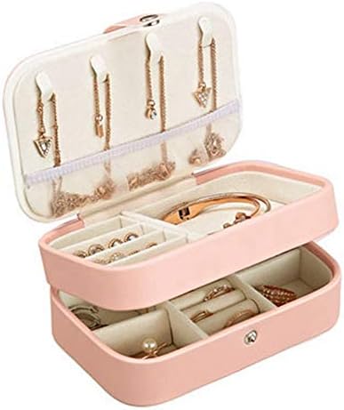 GUYHK Ковчег за бижута за Жени Dubel Layer Travel Jewelry Organizer for Necklace Earring Rings Double-Layer Jewelry Storage