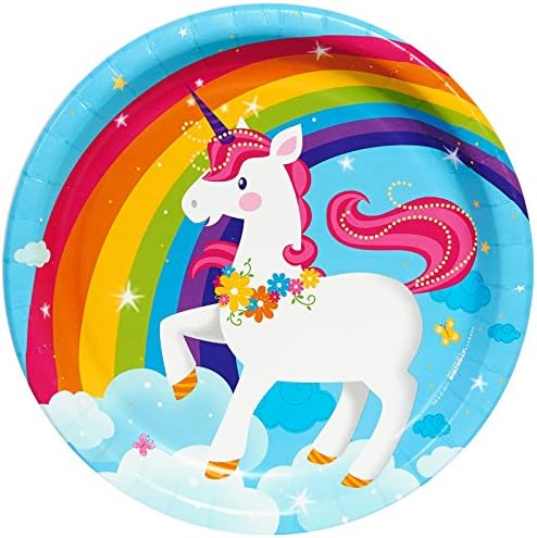 Страхотна Rainbow Unicorn Party 9 Набор от места за хранене чинии (24)