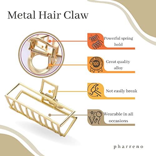 Pharreno Hair Metal Claw Клип Set of 4 Large Gold Hair Metal Клип For Woman With Thick Hair and Thin Hair | Нескользящие