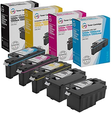LD Products Съвместима замяна на тонер-касета за Dell Color Laser C1760nw, C1765nf, C1765nfw, 1250C, 1350cnw, 1355cn, 1355cnw High Yield (2 черни, 1 син, 1 червена, 1 жълта, 5 опаковки)