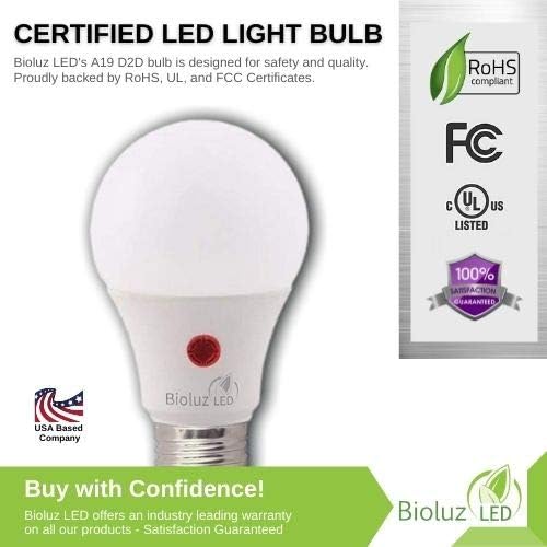 Bioluz LED Здрач to Dawn Light Bulb A19 Bulb Photocell Photosensor Auto On/Off, UL Listed Instant ON, 3000K Soft White,