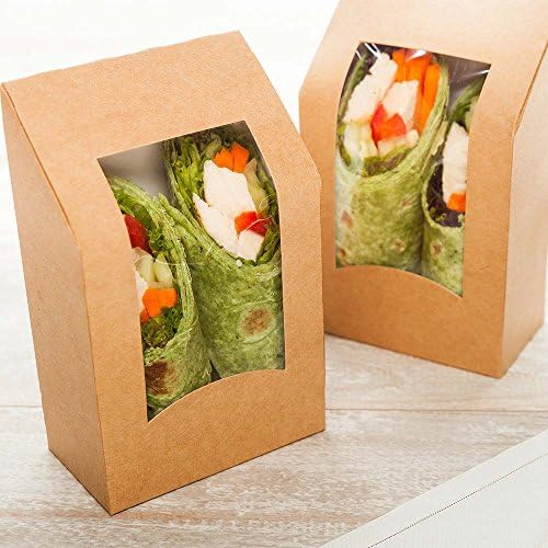 Cafe Vision 5.9 x 3.7 Inch Sandwich Wrap Containers, 200 Ъглови Отрезанных Сандвич - хартиени Кутии-с Прозорец, за Еднократна