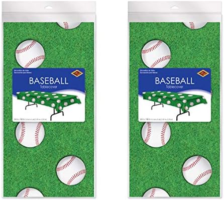Beistle Пластмасови Правоъгълни Покривки за маса 2 Броя Спортни Украса Бейзбол Вечерни Аксесоари, 54 x 108 Зелено/Бял/Червен/Черен