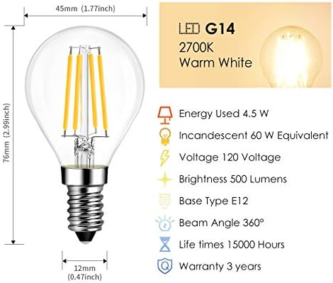 Основата на винт с топчета, E12 с нажежаема жичка глобус LED LVWIT G45, Dimmable 4.5 W(еквивалент 60W) Еквивалентните