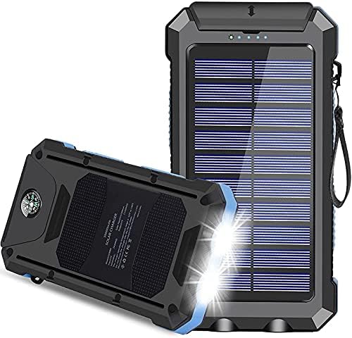 Слънчево Зарядно Устройство, 30000 mah USB C Преносим Слънчев Банка Захранване с Два USB/Led Фенери, Водоустойчив Външен