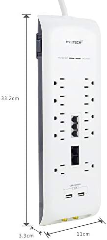 Oviitech 4200 джоулей мрежов филтър, 10 контакти All-in-One Power Strip с 2 USB порта за зареждане(общо 2.4 A), телефон/Ethernet/коаксиална