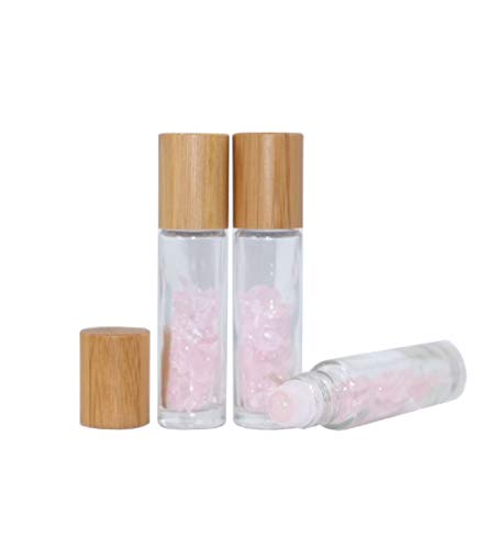 3PCS 10ml Gemstone Essential Oil Roll-on Bottles Clear Glass Roller Bottles Organic Makeup Sample Container with Bamboo
