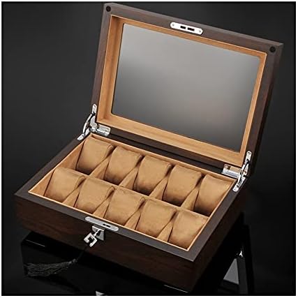 ZANZAN Jewelry Box Solid Wood Watch Box 10 Slot Wooden Jewelry Box with Key and Glass Top Jewelry Storage Organizer Display