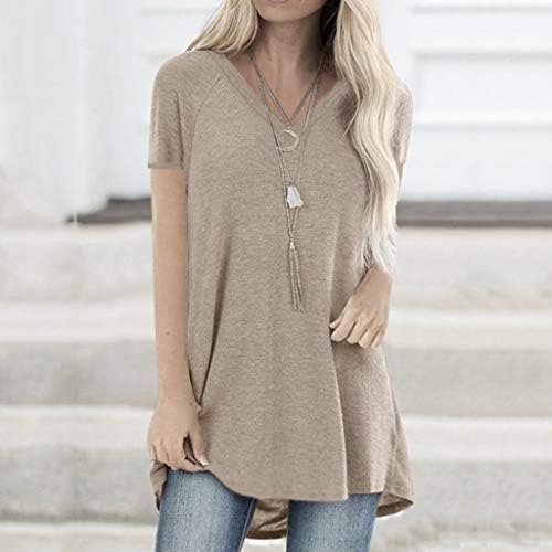 Женска Тениска с V-образно деколте, Без Всекидневни Удобен Летен Пуловер С Къс Ръкав, Плътен Цвят, Плюс Размера на Мода