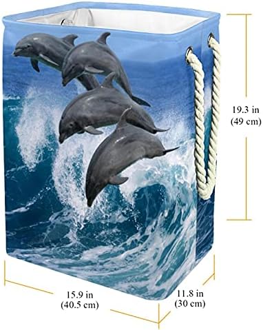 Inhomer Делфините Танцуват По морето Голяма Кошница За Дрехи Водоустойчив Сгъваема Кошница За Дрехи, Кошница за Дрехи