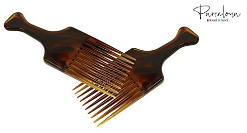 Parcelona French Afro Lift Tortoise Shell Brown Extra Large 6 Celluloid Set of 2 Salon Style Hairdressing Long Teeth Metal