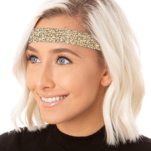 Hipsy Adjustable Non Slip Wide Bling Glitter Headband for Women Girls & Teens (черен)
