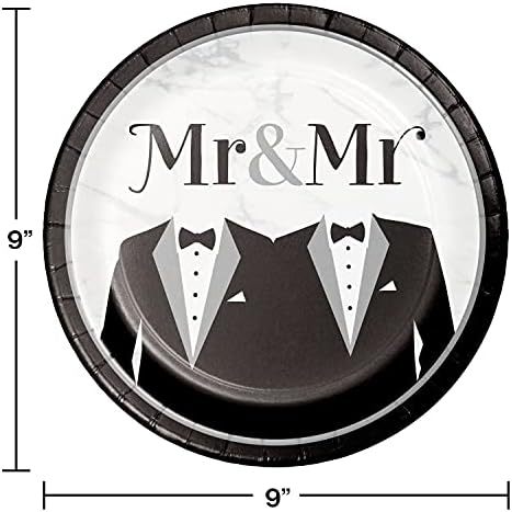 Mr & Mr Wedding Party Dinnerware Пакет | Салфетки, Чинии, Капакът на масата, Навиване и балони | Гей Сватба, ЛГБТ+ Извинение,
