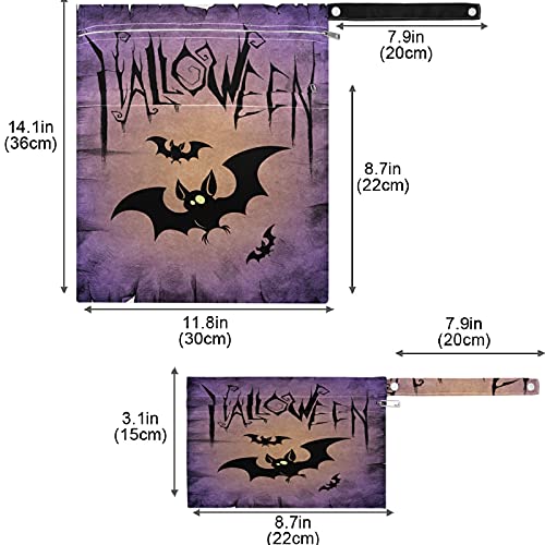 visesunny Happy Halloween Vintage Black Bat 2 бр. Мокри Чанта с Джобове с Цип Моющаяся Множество Голям Чанта за Памперси