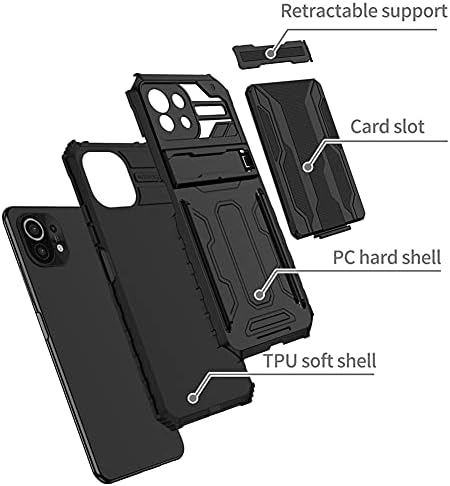 SHUNDA Case for Xiaomi Mi 11 Lite Ultra Slim TPU Softshell + PC Hard Shell Kickstand Case with Card Slot - Черен