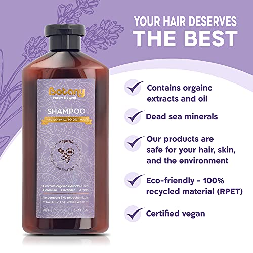 Ботаника Natural Shampoo for Normal to Dry Hair with Organic Арганово Масло, Geranium, and Lavender - Вегетариански шампоан