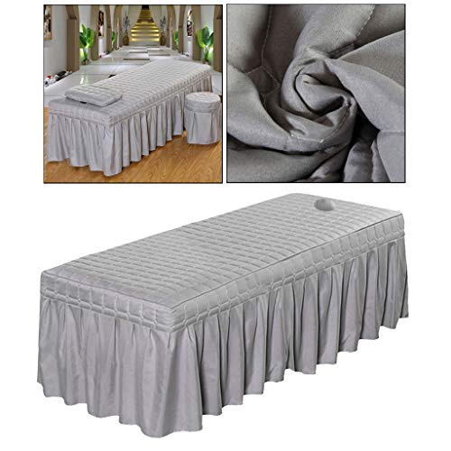 Flameer Solid Color Massage Table Skirt Beauty Лицето Bed Beding Linen Дамаска Sheet Cover with 21inch Drop Bedskirt - Сив-185x70cm, както е описано