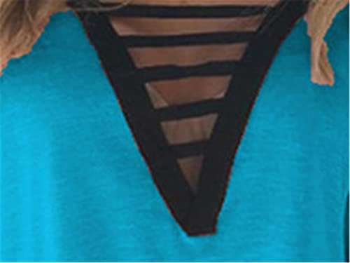 Andongnywell Дамски Блузи с Къс Ръкав V-образно деколте на Кръст Ризи Свободно Намаляване на Tunica Върховете Подгъва Ежедневни Тениска